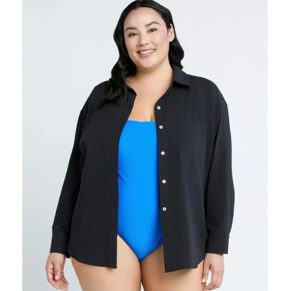 Women's Black Swimsuit Cover-Up Shirt